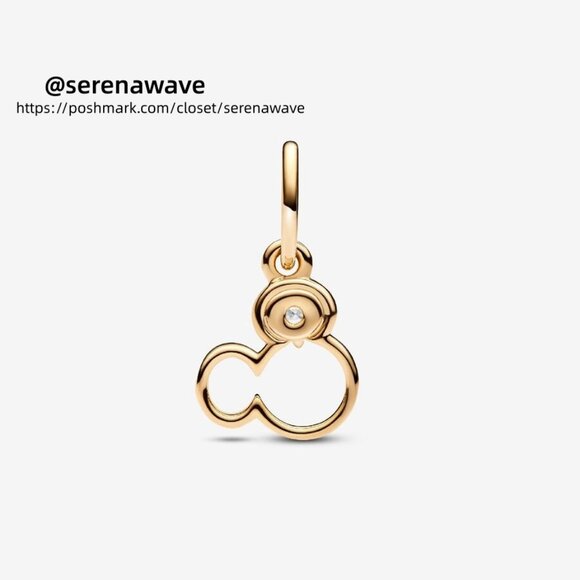 Pandora Disney Mickey Mouse Silhouette Lab-Grown Diamond Dangle Charm|Gold - Picture 2 of 2
